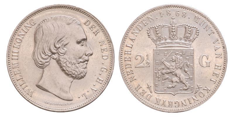 2½ gulden Willem III 1868. Prachtig / FDC.