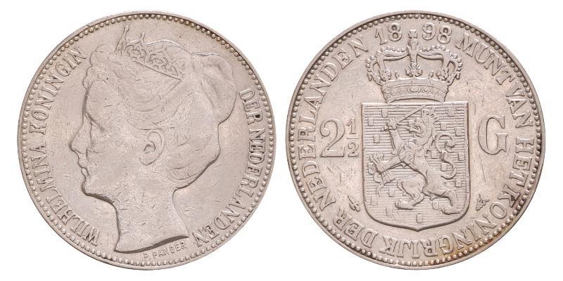 2½ gulden Wilhelmina 1898. Zeer Fraai.