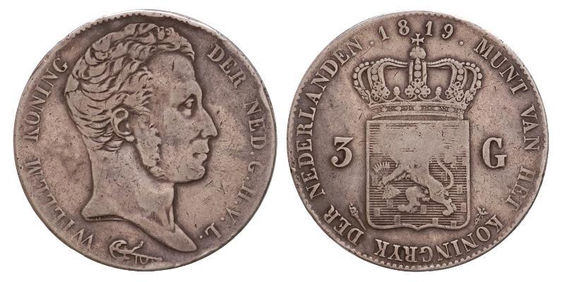 3 gulden Willem I 1819 U. Fraai +.