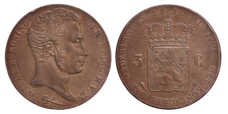 3 gulden Willem I 1820 U. Prachtig -.