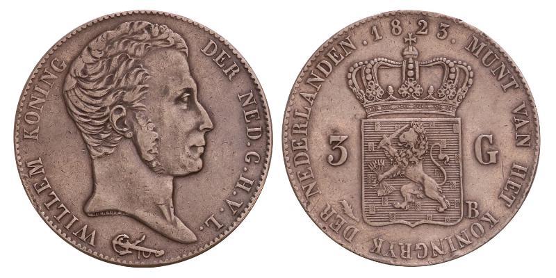 3 gulden Willem I 1823. Zeer Fraai / Prachtig.