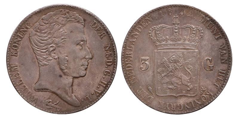 3 gulden Willem I 1832/24. Zeer Fraai / Prachtig.