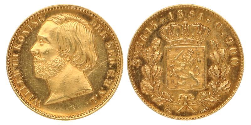 5 gulden negotiepenning Willem III 1851. FDC -.