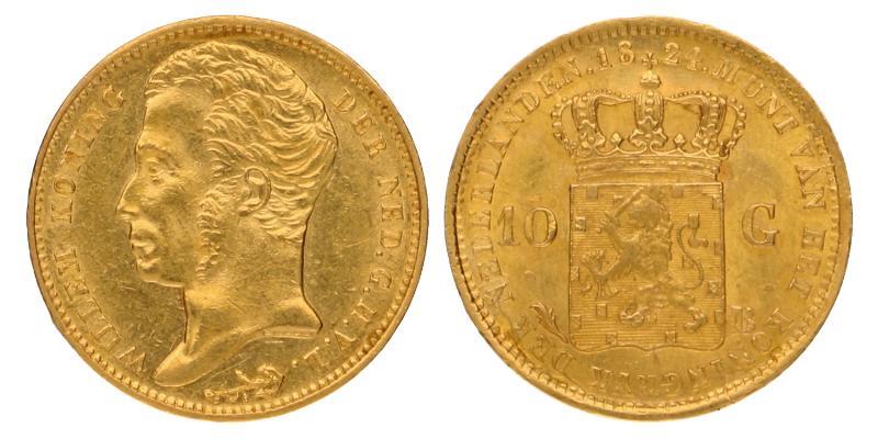 10 gulden goud Willem I 1824 B. Prachtig / FDC.