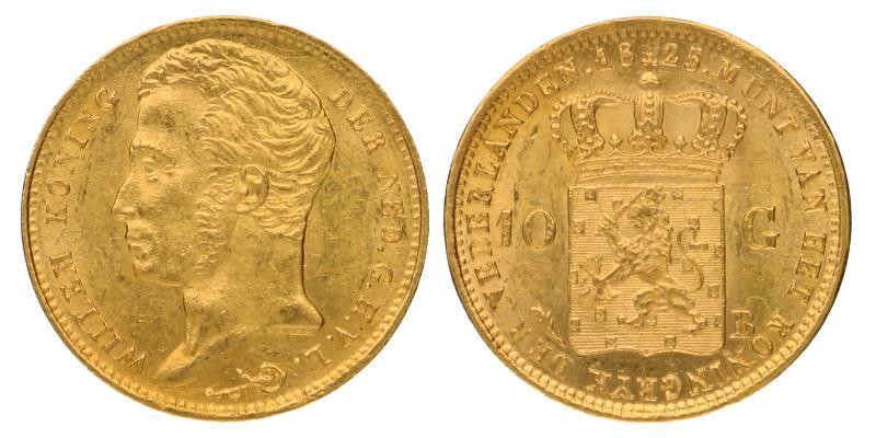 10 gulden goud Willem I 1825 B. FDC.