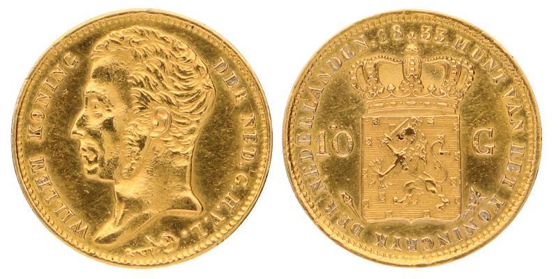 10 gulden goud Willem I 1833 U. Prachtig -.