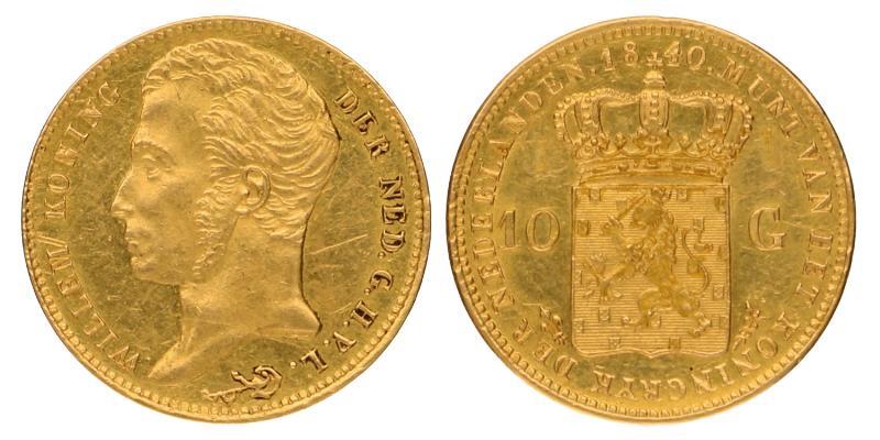 10 gulden goud Willem I 1840 U. Prachtig.