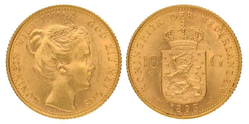 10 gulden goud Wilhelmina 1898. FDC.