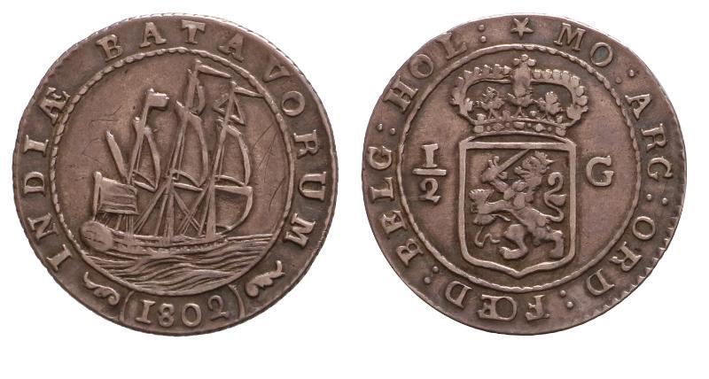 Nederlands-Indië. Bataafse republiek. 1/2 Gulden 1802.