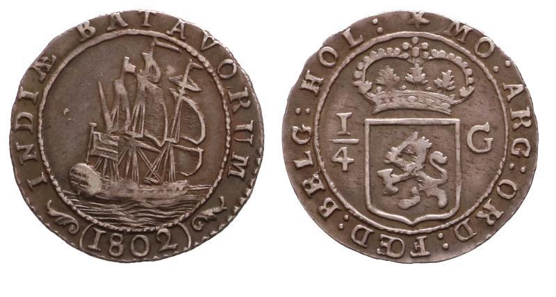 Nederlands-Indië. Bataafse republiek. 1/4 Gulden 1802.