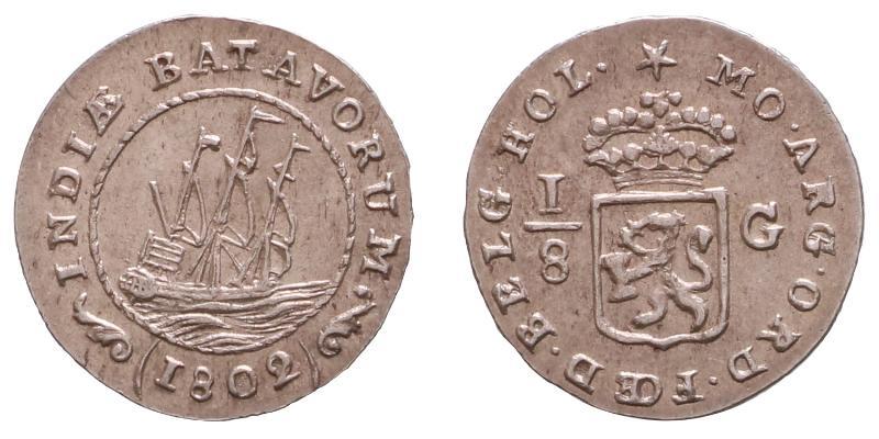 Nederlands-Indië. Bataafse republiek. 1/8 Gulden 1802.