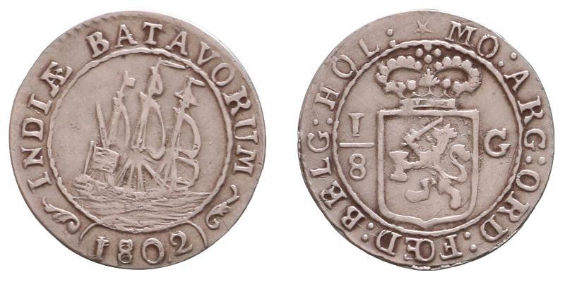 Nederlands-Indië. Bataafse republiek. 1/8 Gulden 1802.