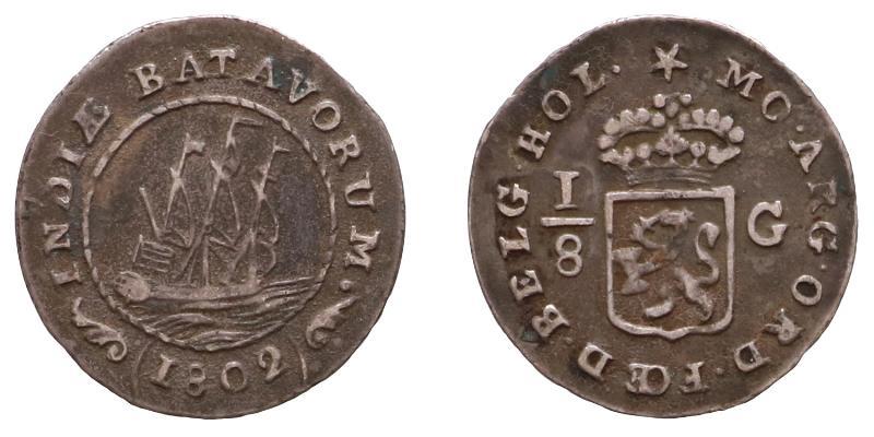 Nederlands-Indië. Bataafse republiek. 1/8 Gulden 1802.