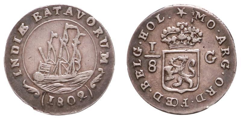 Nederlands-Indië. Bataafse republiek. 1/8 Gulden 1802.