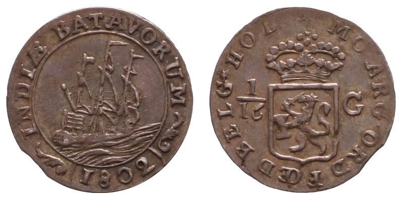 Nederlands-Indië. Bataafse republiek. 1/16 Gulden 1802.