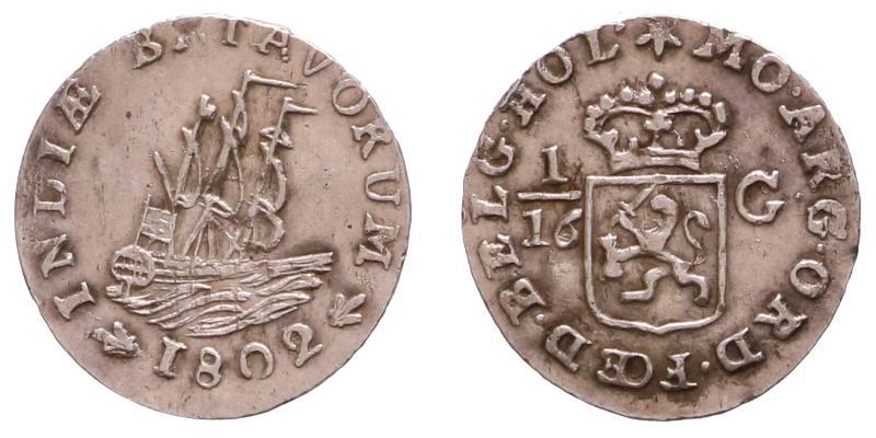Nederlands-Indië. Bataafse republiek. 1/16 Gulden 1802.