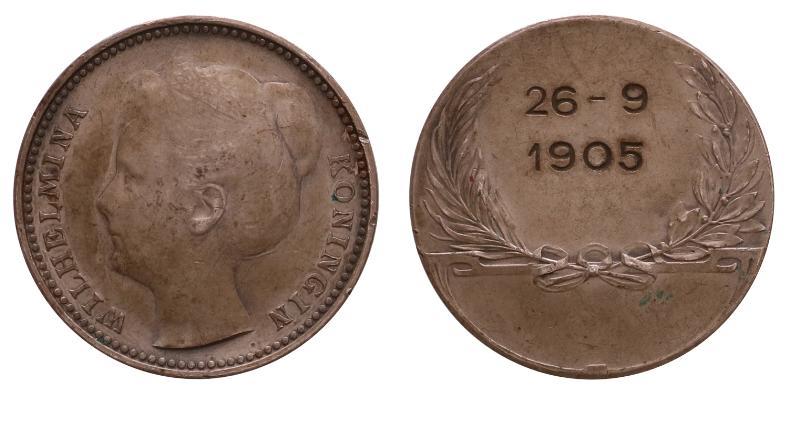 Algemene prijspenning met op voorzijde ontwerp van een gulden Wilhelmina.