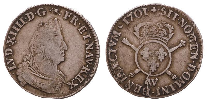 France. Louis XIV. 1/2 ecu aux insignes 1701 W, reformation.