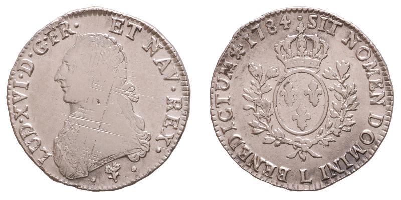 France. Louis XVI. Ecu aux lauriers 1784 L. Adjustment marks as usualy.