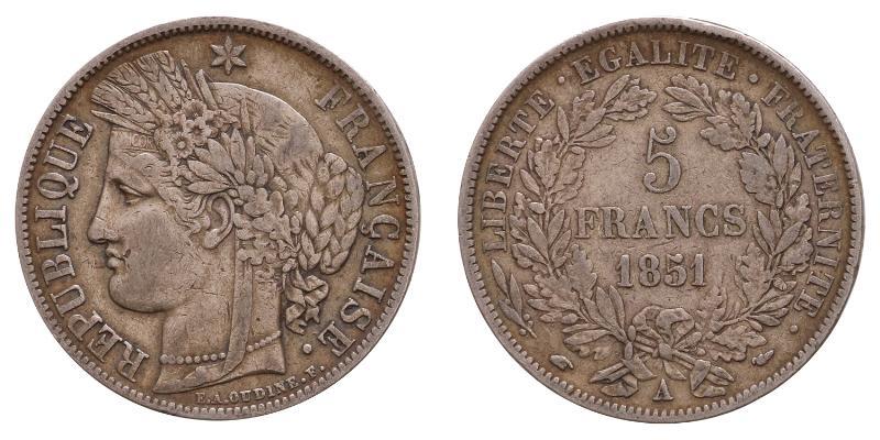 France. 5 Francs 1851 A.