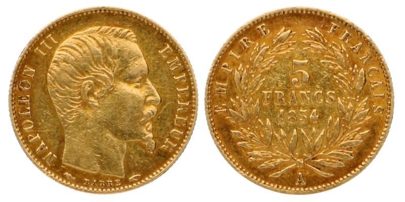 France. Napoleon III. 5 Francs 1854 A.