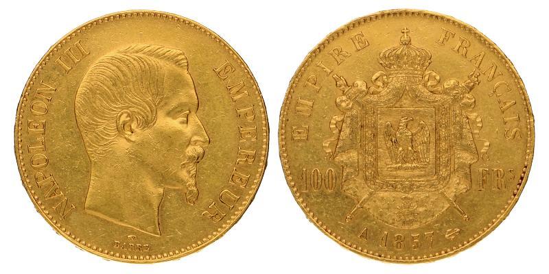 France. Napoleon III. 100 Francs 1857 A.