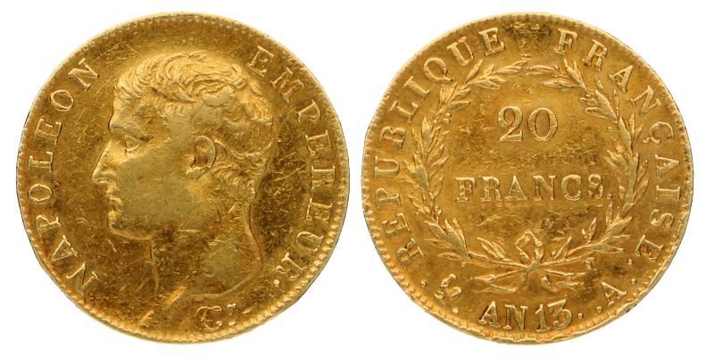 France. Napoleon. 20 Francs Year 13 A.