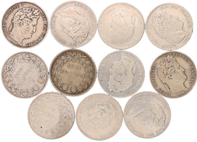 France Louis Philippe. Lot (11). 5 Francs 1831- 1846.