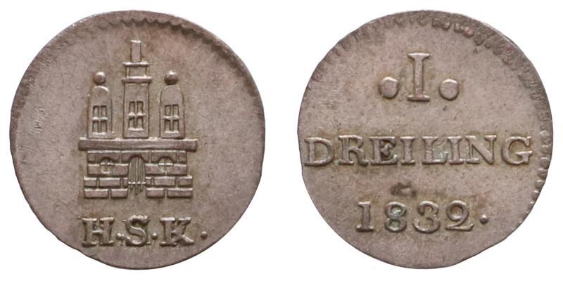Germany. Hamburg. Dreiling 1832 H.S.K.