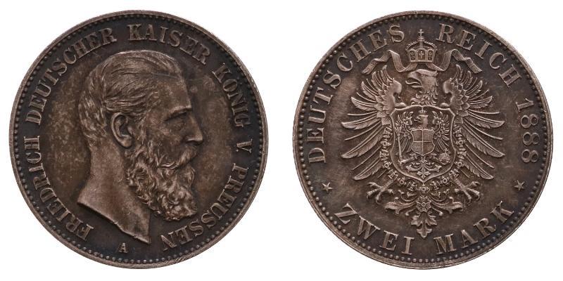 Germany. Prussia. 2 Mark 1888 A.
