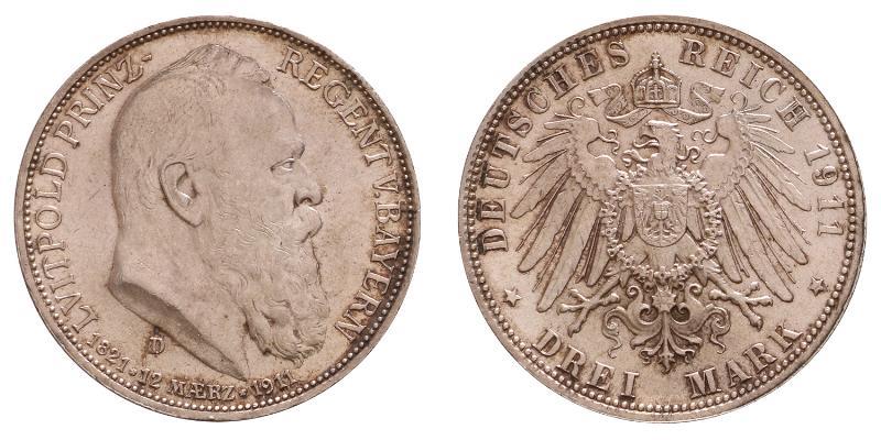Germany. Bavaria. 3 Mark 1911 D.
