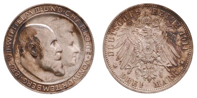 Germany. Wurttemberg. 3 Mark 1911 F.