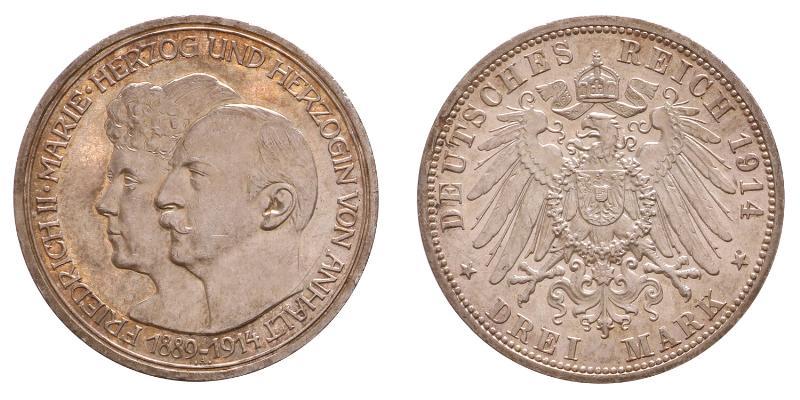 Germany. Anhalt-Dessau. 3 Mark 1914 A.
