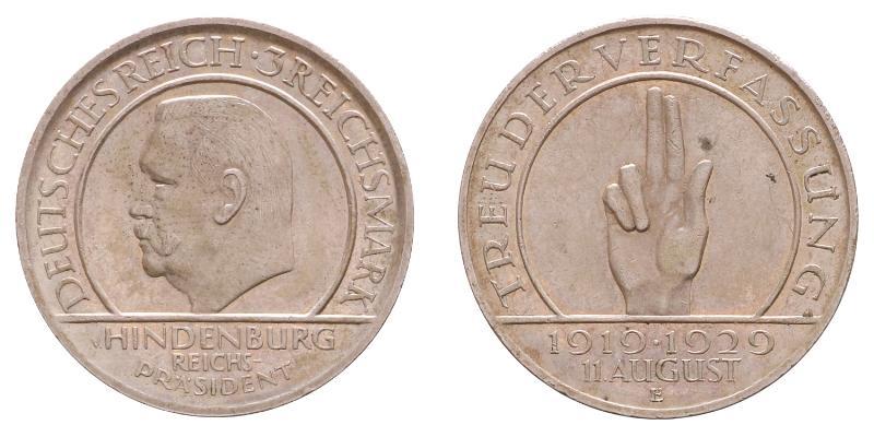 Germany. Weimar. 3 Mark 1929 E.