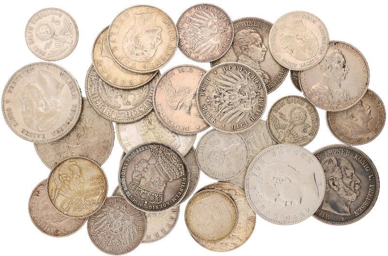 Germany. Lot (29) e.g. Wurttemberg 5 Mark 1876 F.
