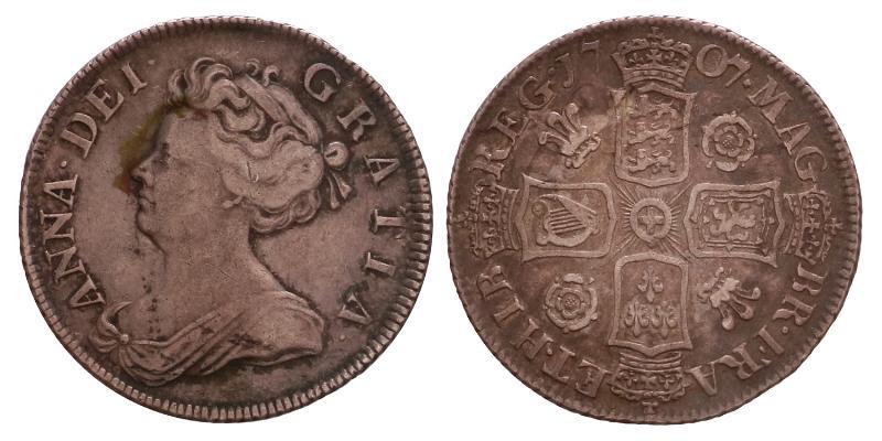 Great Britain. Anne. Shilling 1707, Roses and plumes.