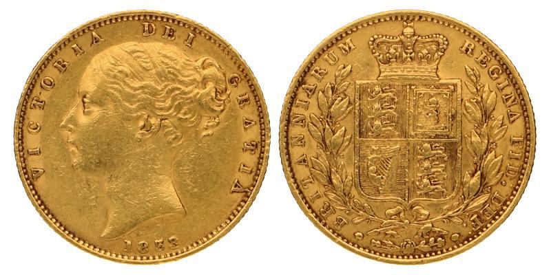 Great Britain. Victoria. Sovereign 1853 WW raised.