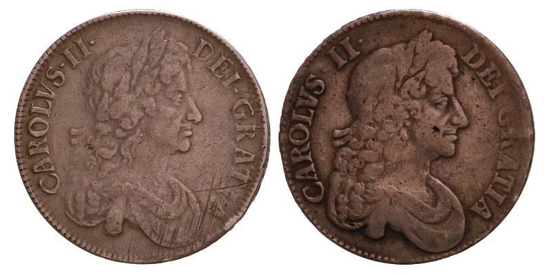 Great Britain. Charles II. Lot (2) Crown 1676 and 1679.