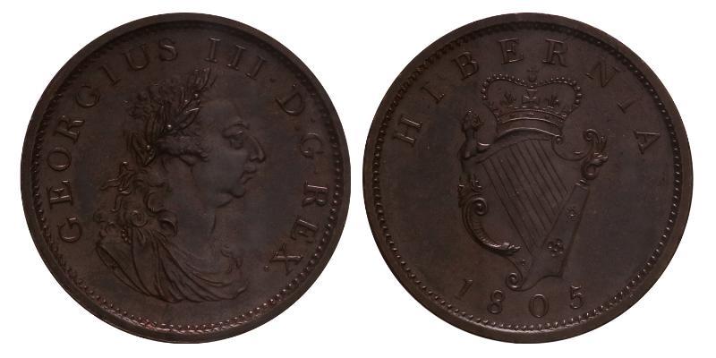Ireland. George III. Penny 1805. Copper-bronzed proof.