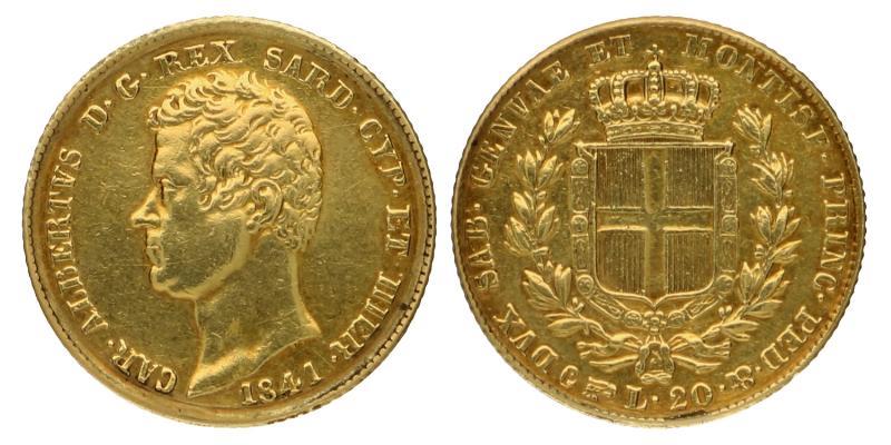 Italy. Carlo Alberto. 20 Lire 1841 P.
