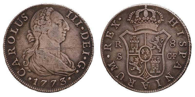 Spain. Carlos III. 8 Realer 1773 S C.F.