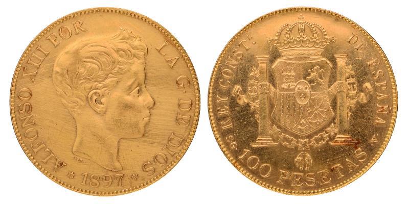 Spain. Alfonso XIII. 100 Pesetas 1897 (61).
