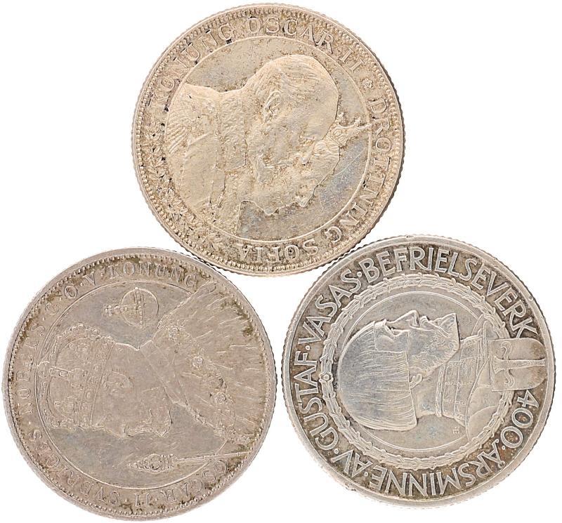 Sweden. Lot (3) 2 Kronor 1897, 1907 and 1931.
