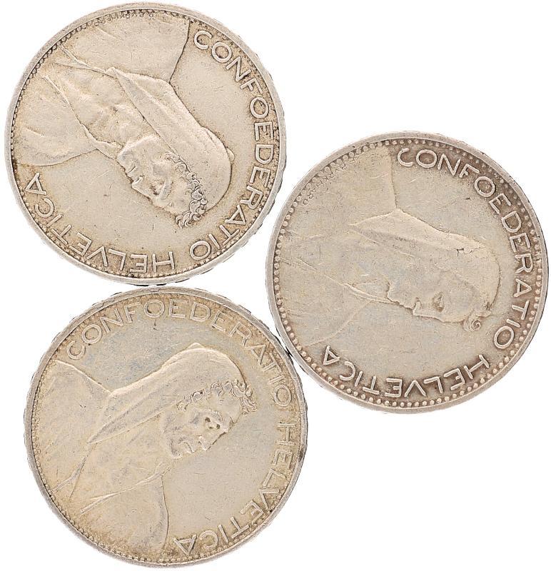 Switserland. Lot (3) 5 Franken 1923 B, 1925B (2).