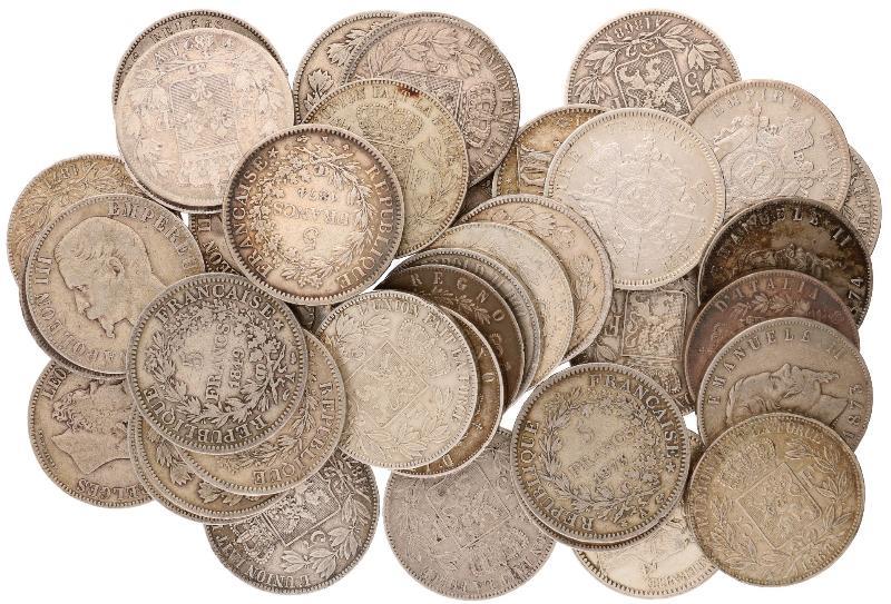 Lot (40) Crownsize silver Latin mint union. Italy, Belgium and France.