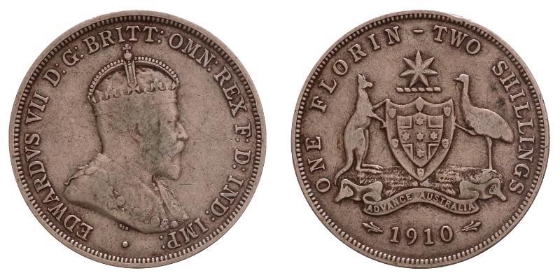 Australia. Edward VII. Florin 1910.