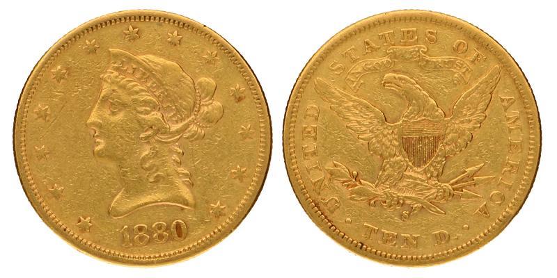 USA. 10 Dollars 1880.