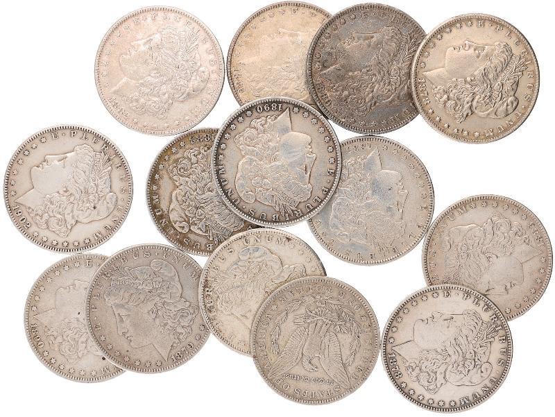 USA Lot (14) Morgan dollars 1878 - 1921.