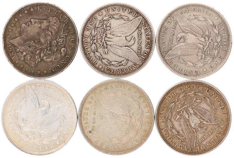USA Lot (6) Morgan dollars 1879 - 1921.