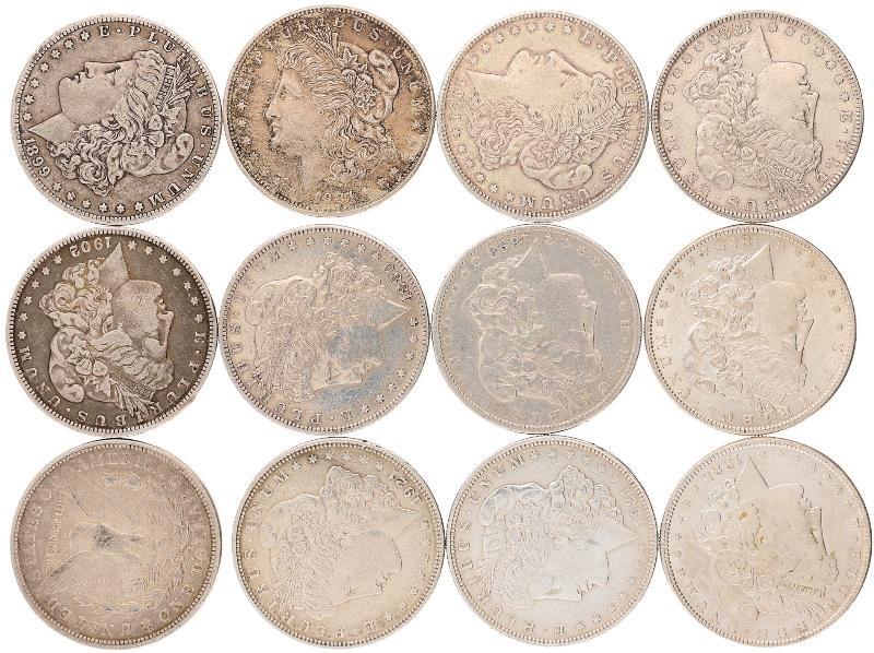 USA Lot (12) Morgan dollars 1880 - 1921.